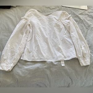 Topshop Cotton Blend Long Sleeve Bow Ruffle High neck top size 4